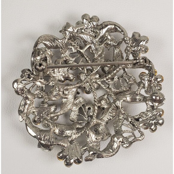 Vintage 1950's Flower Filigree AB Crystal Rhinestone Silver Tone 2" Brooch - Picture 14 of 14